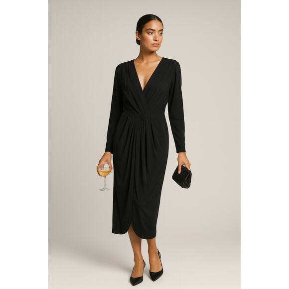 Vintage Barbara Barbara Black Draped-Neck Dress Sz 10 — Quiet Luxury Chic - Picture 1 of 9
